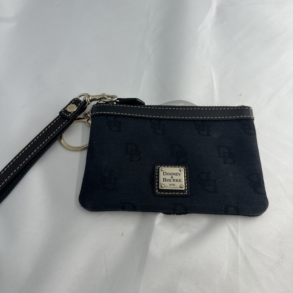 DOONEY & BOURKE Black Monogram Small Zipper Coin Wallet Pouch Gold Hardware